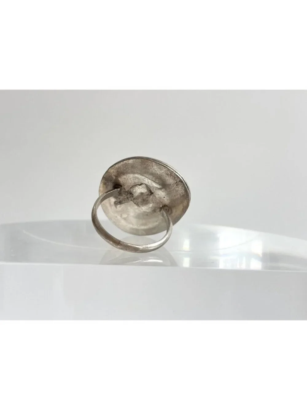 Modernist Freeform Green Agate Gemstone 800 Silver Vintage Ring - sz 9.25